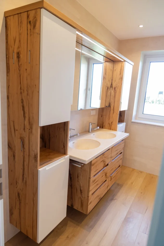 Badezimmer mit Holzelementen