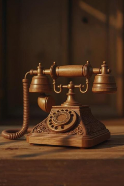 antikes Holztelefon Diese Bild zeigt ein Holztelefon in antiker Optik